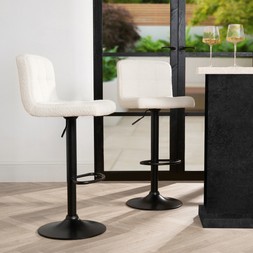 OHS Set of 2 Adjustable Bouclé Bar Stools - Cream - 87