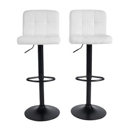 OHS Set of 2 Adjustable Bouclé Bar Stools - Cream - 87