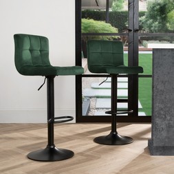 OHS Set of 2 Adjustable Velvet Bar Stools - Forest Green -£87
