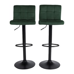OHS Set of 2 Adjustable Velvet Bar Stools - Forest Green-£87