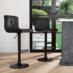 OHS Set of 2 Adjustable Velvet Bar Stools - Black - £87