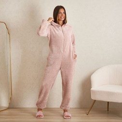 OHS Teddy Fleece Onesie Jumpsuit - Blush - £15.00