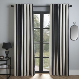 OHS Stripe Print Ultra Blackout Curtains - Monochrome - £19