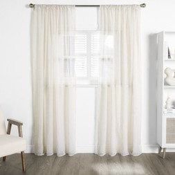 OHS Linen Look Slot Top Voile Curtains (Pair) - Natural - £15