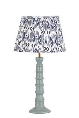 Blue Enamel table lamp with blue and grey pleated shade