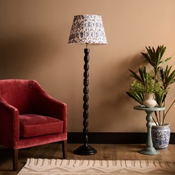 Ebony Floor Lamp | Blue & Grey Pleated Lampshade