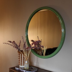 Ridged Circular Beveled Glass Mirror Green