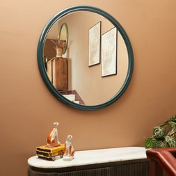 Ridged Circular Beveled Glass Mirror Teal