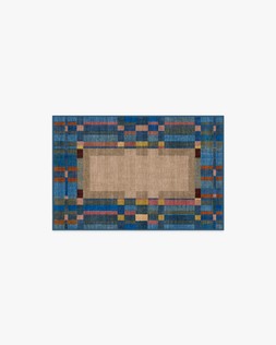 Ruggable - Jungalow Collection - Lad Blue - 60 x 90 cm - Flatwoven £99, Tufted £119 (Aerial)- EMBARGOED UNTIL 2ND JULY 2026- EMBARGOED UNTIL 2ND JULY 2026