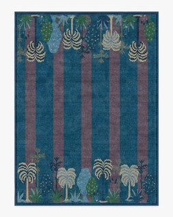 Ruggable - Jungalow Collection - Palmistry Pinstripe Blue - 275 x 365 cm - Flatwoven £799, Tufted £1,049 (Aerial)- EMBARGOED UNTIL 2ND JULY 2026