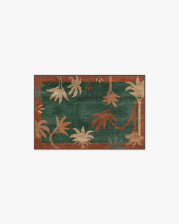 Ruggable - Jungalow Collection - Sabal Olive Amber - 60 x 90 cm - Flatwoven £99, Tufted £119 (Aerial)- EMBARGOED UNTIL 2ND JULY 2026