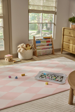 Ruggable Play Mat Happy Harlequin Pearl Pink £199 Living Room- under embargo until July 30th