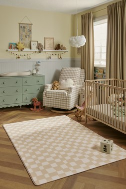 Ruggable Play Mat Mini-Me Check Soft Taupe £199 Bedroom- under embargo until July 30th