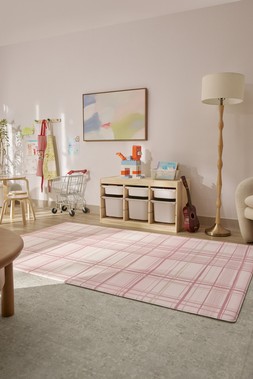 Ruggable Play Mat Storytime Plaid Rose Pink £199 Living Room- under embargo until July 30th