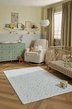 Ruggable Play Mat Whimsical Woodland Denim Blue £199 Bedroom- under embargo until July 30th