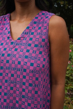 Easy-fit Organic Cotton Summer Dress in Fuchsia & Teal