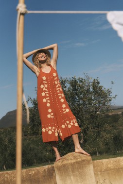 Eliana Floral Embroidered Culotte Jumpsuit Orange