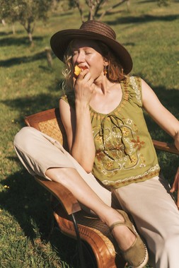 Greta Floral Embroidered Top Green