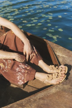 Rosa Raffia Leather Sandals Natural