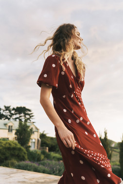 Amaya Puff Sleeve Polka Dot Maxi Dress Red