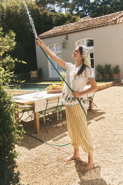 Luna Lemon Embroidered Jersey Top Ivory