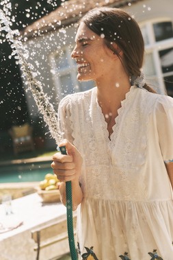 Luna Lemon Embroidered Jersey Top Ivory