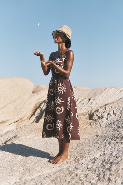 Mafalda Sun Print Bandeau Midi Dress Brown