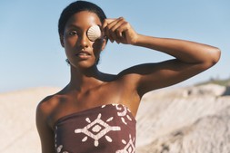 Mafalda Sun Print Bandeau Midi Dress Brown