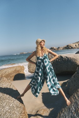 Malia Artisanal Print Culotte Jumpsuit Teal