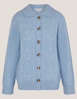 Kat Floral Cable Knit Cardigan Blue