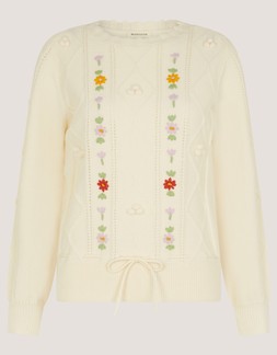 Elsie Floral Embroidered Cable Knit Jumper Ivory
