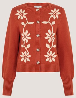Fiona Floral Embroidered Cardigan Orange