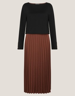 Flora Jersey Pleated Midi Dress Brown