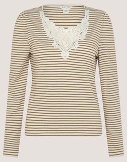 Lauren Lace Stripe Jersey Top Ivory