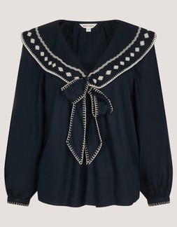 Lola Embroidered Sailor Collar Top Blue