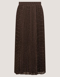 Demi Polka Dot Pleated Midi Skirt Brown