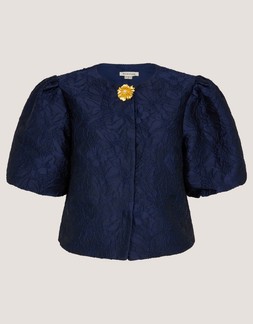 Juliana Floral Jacquard Puff Sleeve Jacket Blue