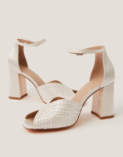 Sena Pearl Block Heeled Sandals Ivory