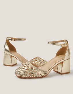 Wishlist Evie Braided Closed Toe Block Heels Gold