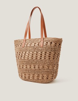Amber Raffia Crochet Tote Bag