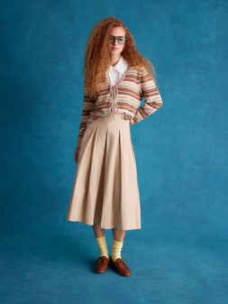 Poppy Buckle Pleated Midi Skirt Natural