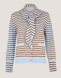 Stripe Cardigan & Triangle Scarf Blue
