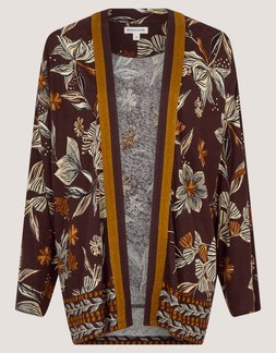 Esther Floral Linen Blend Jacket Brown