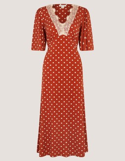 Peri Polka Dot Jersey Midi Dress Orange