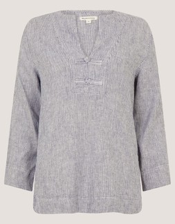 Alexis Stripe Linen-Blend Top Blue