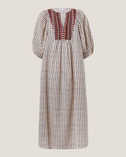 Laila Embellished Print Midi Dress Ivory