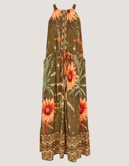 Fallon Sleeveless Tropical Print Midi Dress Green
