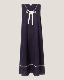 Gigi Bow Linen Blend Midi Dress Blue