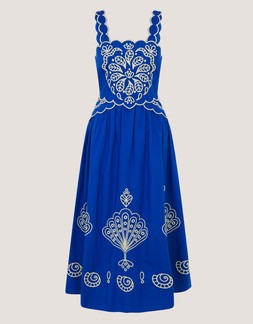 Keira Embroidered Midi Dress Blue
