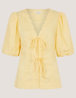 Willow Puff Sleeve Tie Front Top Yellow